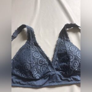 SO Slate Blue Lace Bralette Size Medium | Soft Wireless Bra Unlined